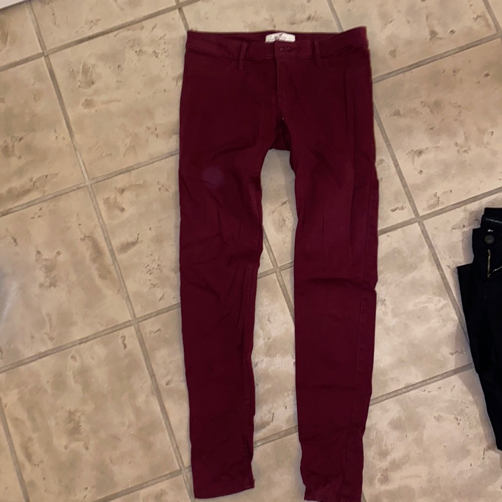 Red/burgundy hollister skinny jeans
